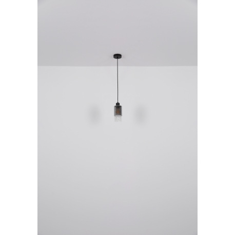 Závesné svietidlo kov čierny matný, sklo dymové, sklo kryštály číre, kábel PVC čierny, DxŠxV: 730x10 15