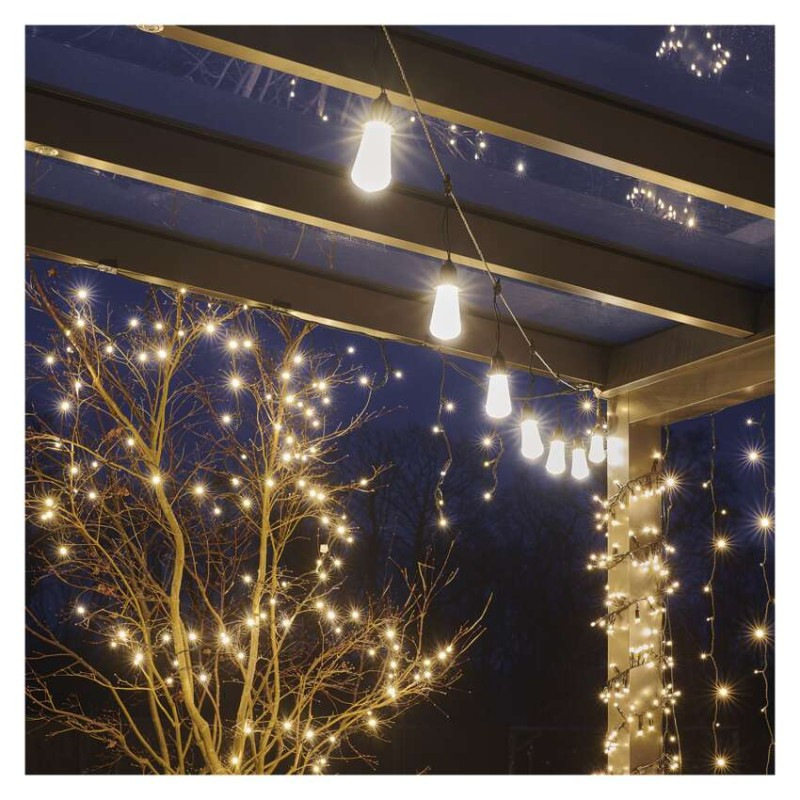 LED svetelná reťaz – 16x párty žiarovky číre, 7,6 m, vonkajšia aj vnútorná, teplá biela 8