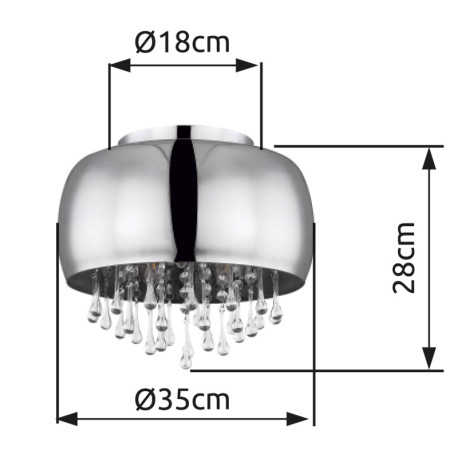 Stropné svietidlo, chróm, sklo dymové, sklenené krištále priehľadné, Ø350, V:280, bez žiaroviek 5xE1 6