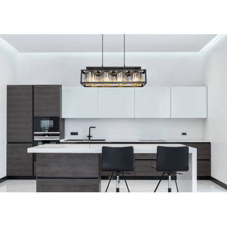 Závesné svietidlo kov čierny matný, sklenené kryštály dymovej farby, možnosť nastavenia výšky, DxŠxV 1