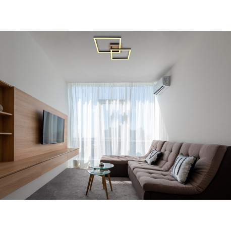 Stropné svietidlo kov čierny matný, MDF, imitácia tmavého dreva, plast biely, otočné, DxŠxV: 530x380 7