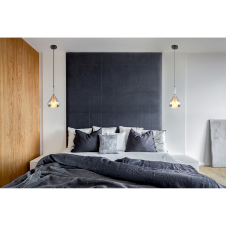 Závesné svietidlo, kov čierny, sklo dymovej farby, čierny kábel, nastaviteľná výška, ø: 200mm, V: 15 1