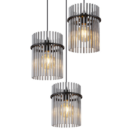 Závesné svietidlo, kov čierny matný, sklenené tyčinky dymovej farby, kábel PVC čierny, ø:470mm, V: 1 9