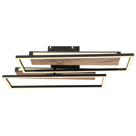 Stropné svietidlo, kov/hliník čierny matný, MDF so vzhľadom dreva, plast opál, niekoľko úrovní cez n 11