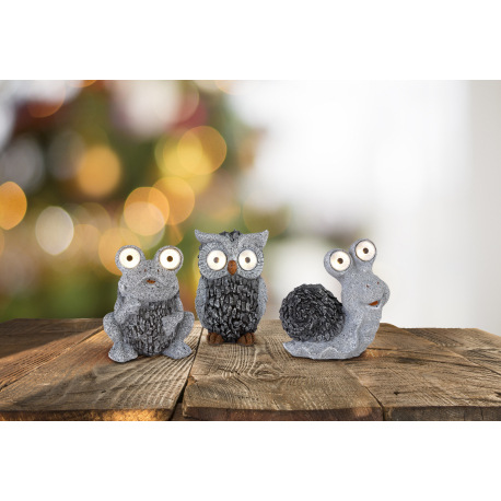 Solárne svietidlo, plast sivý, sova, IP44, akumulátor AA 200mAh 1,2V, DxŠxV:135x115x195, vrátane 2xL 2