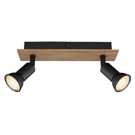 Nástenné svietidlo, drevo tmavohnedé, kov čierny, s vypínačom, DxŠxV:250x60x90mm, bez žiaroviek 2x G 3