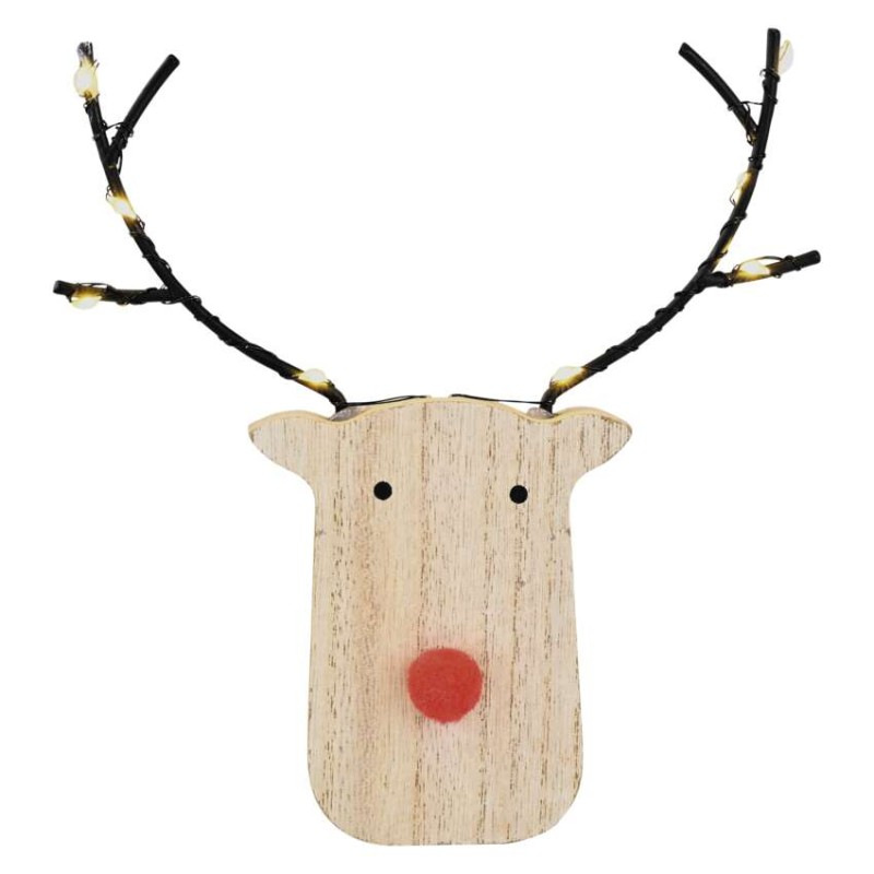 LED dekorácia drevená – sobík, 16 cm, 2x AAA, vnútorné, teplá biela, časovač, 12 ks, displ