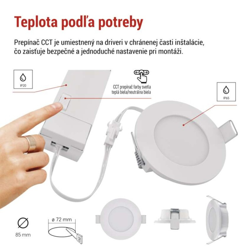 LED bodové svietidlo LORI 4,5W 345LM IP65 CCT bielá 6