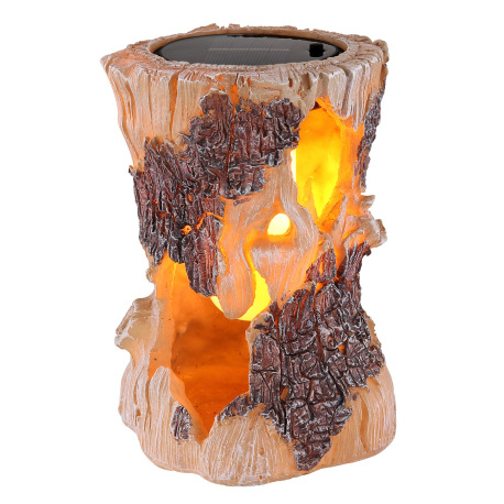 Solárne svietidlo, plast imitácia dreva, hnedý, plast biely, IP44, kmeň stromu, blikajúca LED, akumu