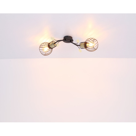 Stropné svietidlo, kov čierny a mosadzný, s dekoratívnymi listami, DxŠxV:710x540x165, bez žiaroviek 16