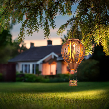 Solárne svietidlo, kov hnedý matný, kov čierny matný, kov s dekoratívnym dierovaním medenej farby, v 6