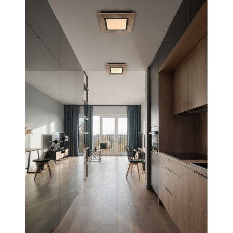 Stropné svietidlo kov čierny matný, MDF imitácia dreva, plast biely, DxŠxV: 300x300x45mm, LED 12W 23 1