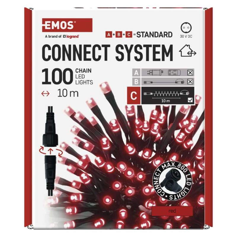 Standard LED spojovacia vianočná reťaz, 10 m, vonkajšia aj vnútorná, červená 12