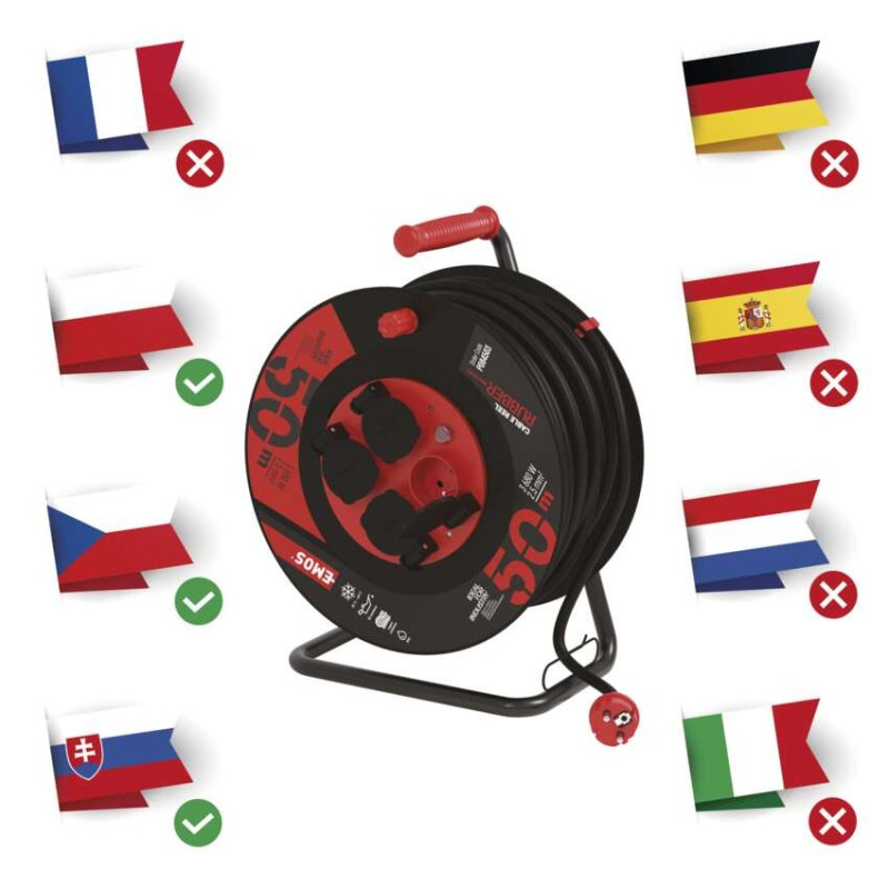 Vonkajší predlžovací kábel na bubne 50 m / 4 zás. / čierny / guma-neoprén / 230V / 2,5 mm2 2