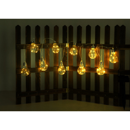 Solárne svietidlo, plast sivý, plast priehľadný, s 10 hruškami, 2 kroky bliká/permanentné, IP44, aku 11