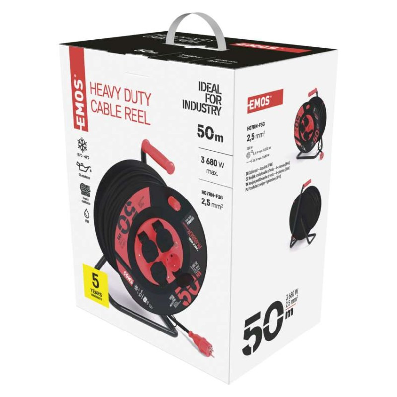 Vonkajší predlžovací kábel na bubne 50 m / 4 zás. / čierny / guma-neoprén / 230V / 2,5 mm2 1