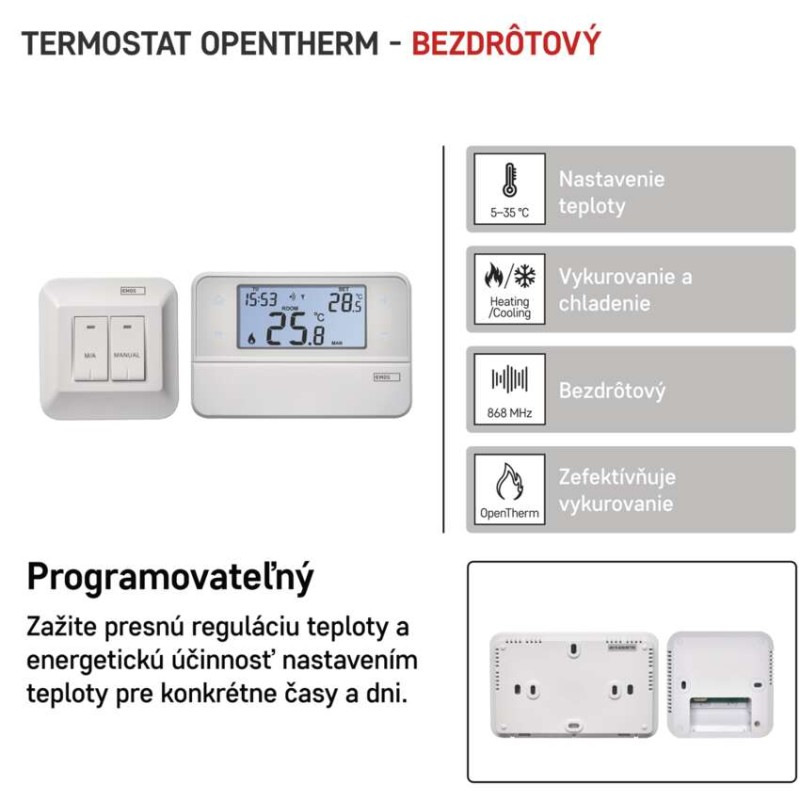 Izbový programovateľný bezdrôtový OpenTherm termostat P5616OT