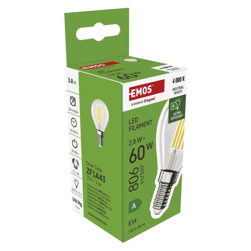 LED žiarovka Filament Mini Globe A CLASS/ E14 / 3,8 W (60 W) / 806 lm / Neutrálna biela 10
