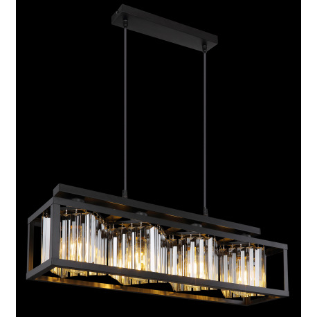 Závesné svietidlo kov čierny matný, sklenené kryštály dymovej farby, možnosť nastavenia výšky, DxŠxV 2