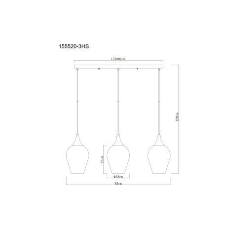 Závesné svietidlo, čierny matný kov, sklo dymové/číre, čierny textilný kábel, možnosť skrátenia výšk 5