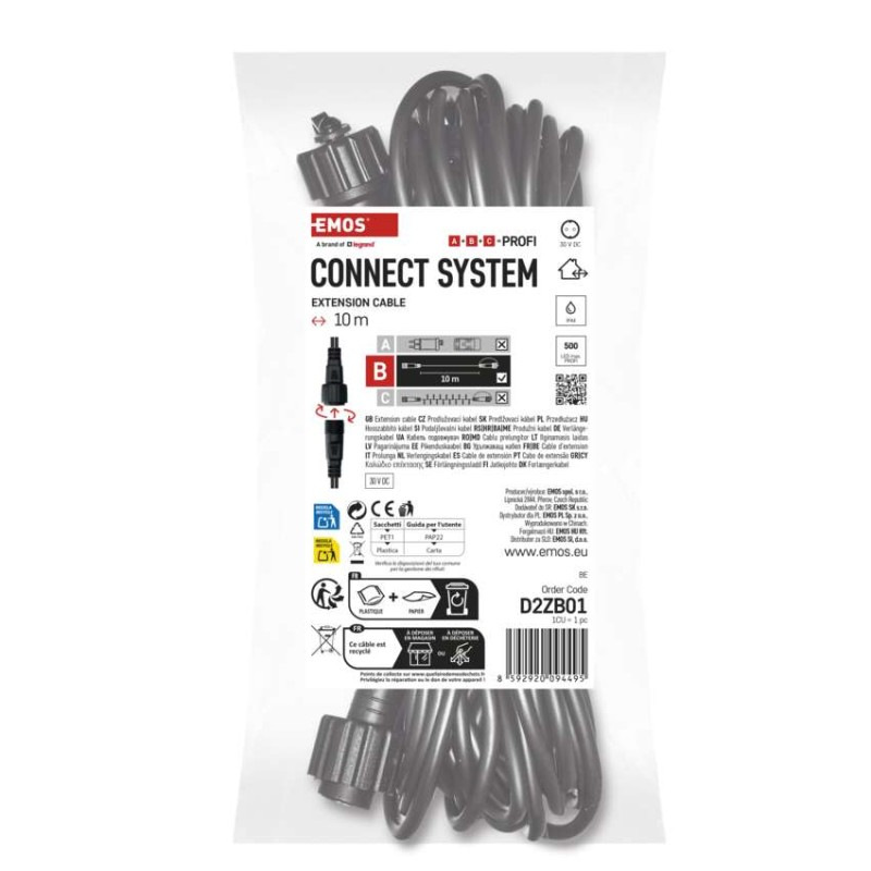 Predlžovací kábel pre spojovacie reťaze Profi čierny, 10 m, vonkajší aj vnútorný 7