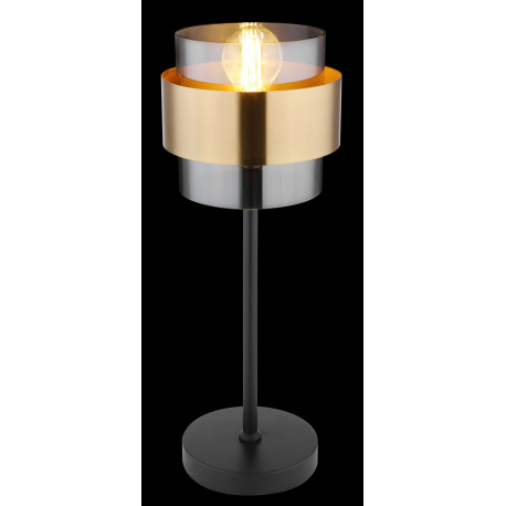 Stolová lampa, kov čierny matný, sklo, mosadz, vypínač, ø: 180mm, V: 470mm, dĺžka 1500mm, bez žiarov 12