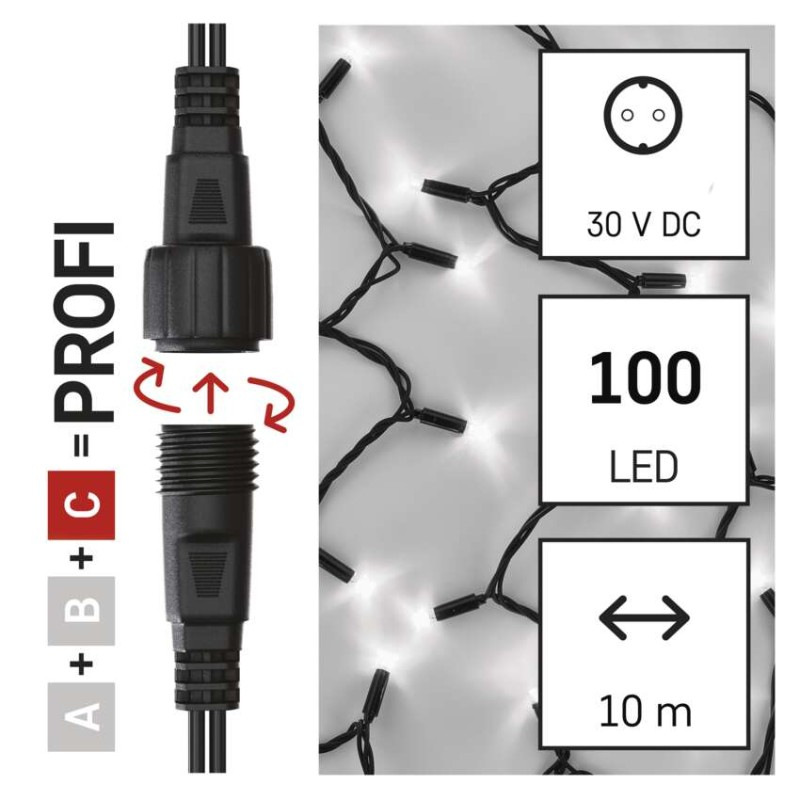 Profi LED spoj. reťaz preblikávajúca, 10 m, vonkajšia aj vnútorná, studená biela 1