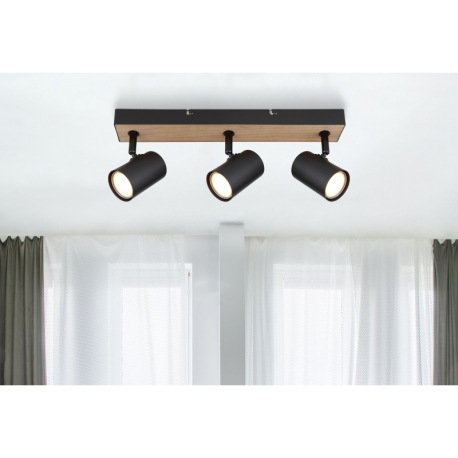Stropné svietidlo kov čierny matný, MDF, imitácia tmavého dreva, DxŠxV: 410x60x135mm, bez žiaroviek 7