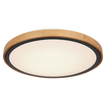 Stropné svietidlo, kov čierny, drevo hnedé, akryl biely, ø: 437mm, V:110mm, vrátane LED 24W 230V, 24