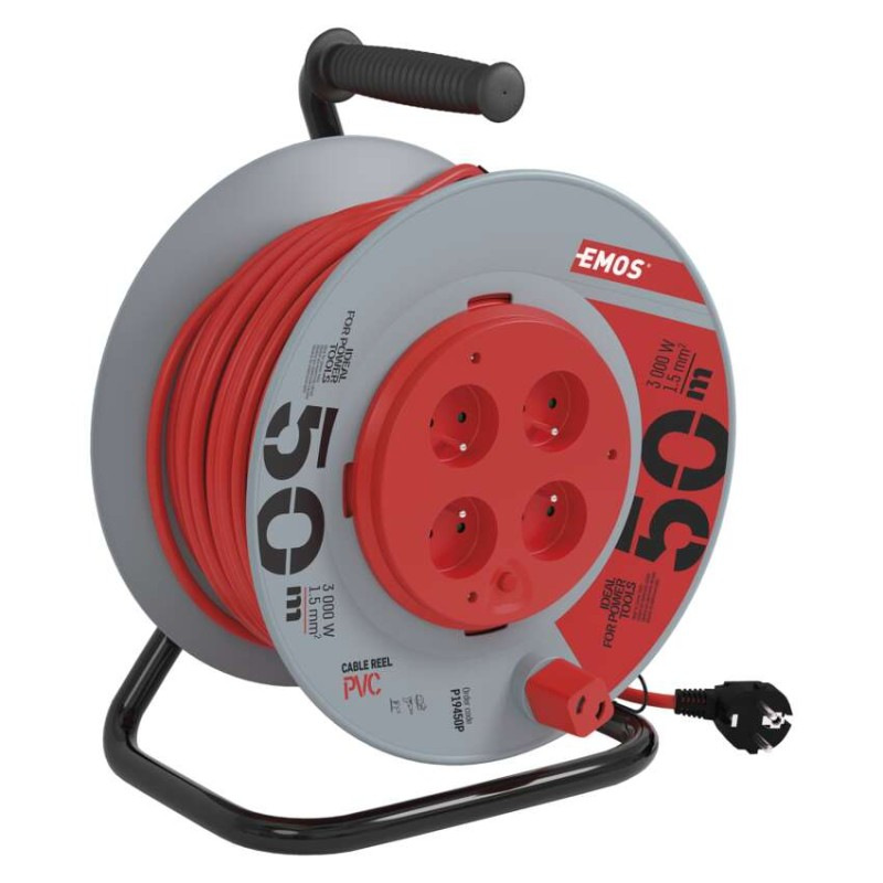 Predlžovací kábel na bubne 50 m / 4 zásuvky / červený / PVC / 230 V / 1,5 mm2 12