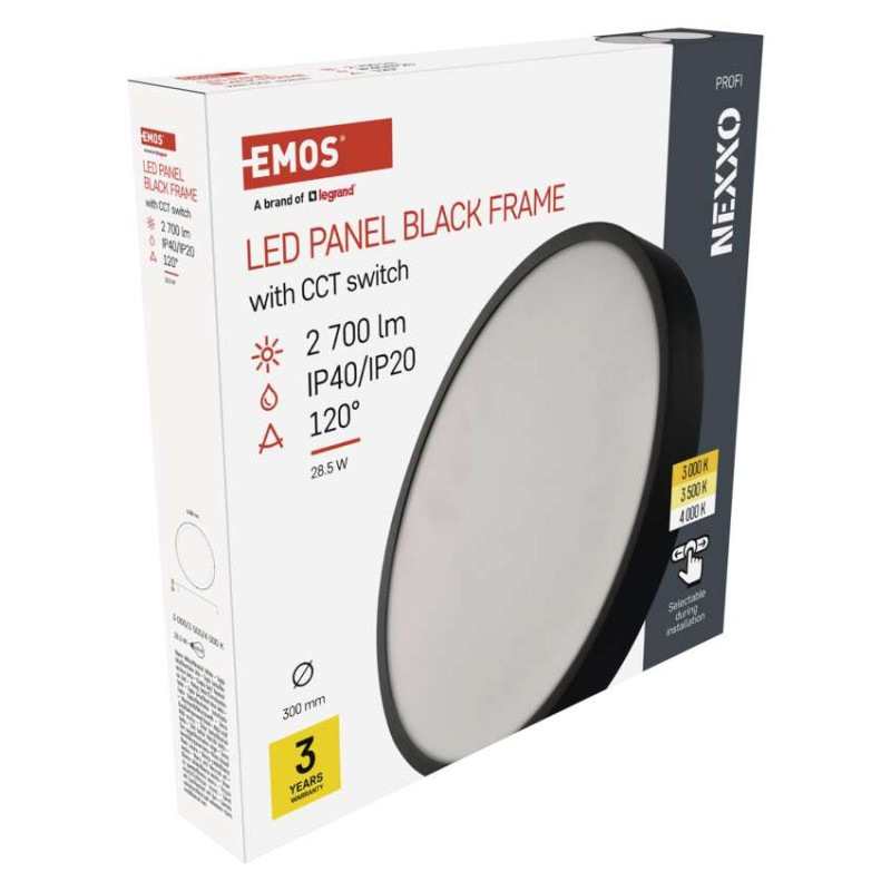 LED prisadené svietidlo, kruhové, čierne, 28,5W, CCT 10