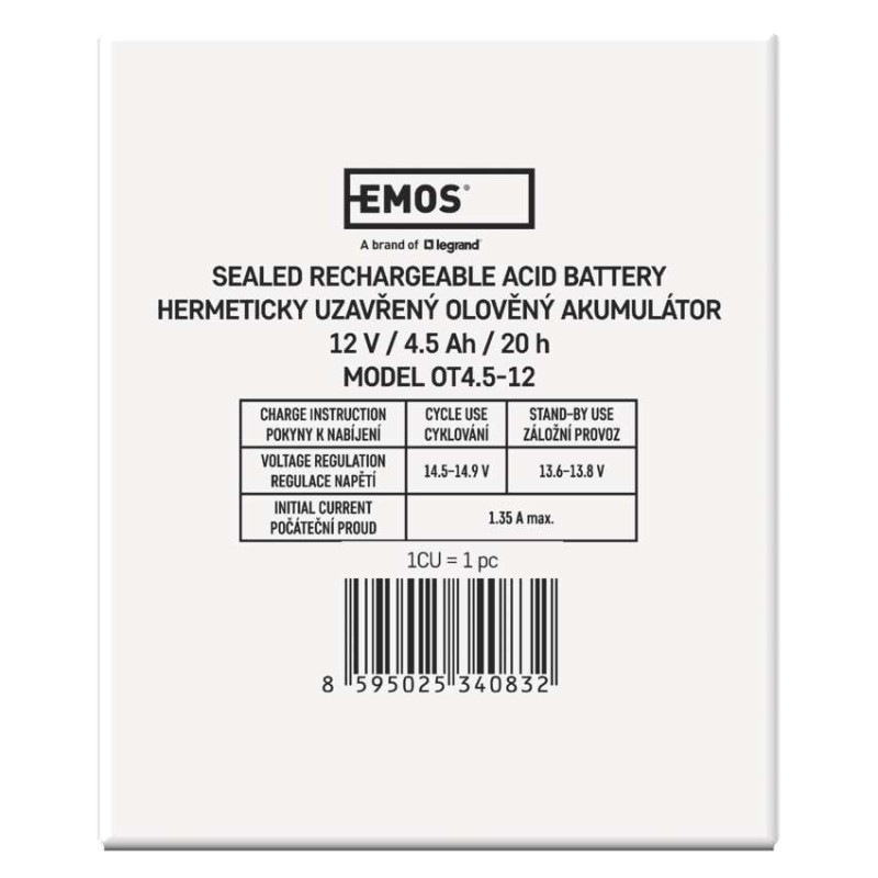 Bezúdržbový olovený akumulátor 12 V/4,5 Ah, faston 4,7 mm 5