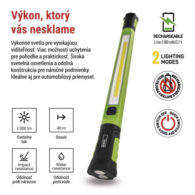 Nabíjacie prac. svietidlo COB LED P4545, 1000 lm, 2600 mAh 1