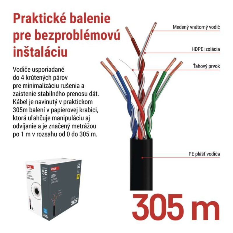 Datový kábel UTP 5E, outdoor, 305m 1