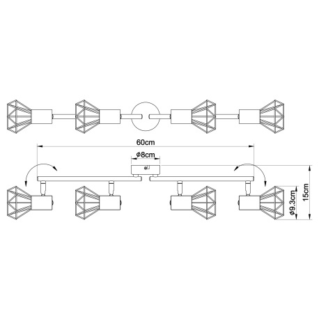 Stropné svietidlo, kov chróm, sklo číre, nastaviteľné, DxV: 600x150, bez žiaroviek 4xE14, max. 40W 2 4