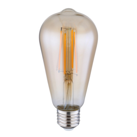 LED žiarovka, kov strieborný, sklo jantárové, E27 Edison, hruškovitý tvar, ø64, V: 140, E27 LED 7W 2 2