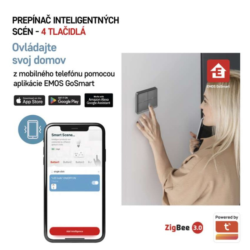 GoSmart Prenosný ovládač scén IP-2004ZB, ZigBee 3.0, 4-tlačidlový 1