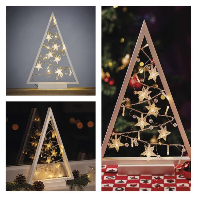 LED dekorácia – svietiaci stromček s ozdobami, 40 cm, 2xAA, vnútorný, teplá biela, časovač 7