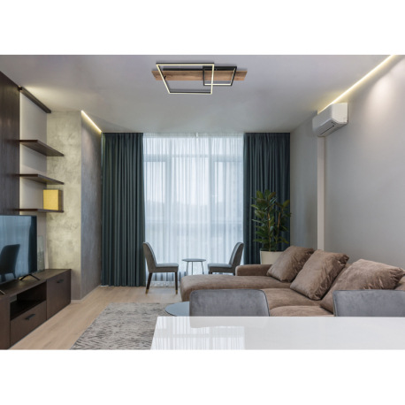 Stropné svietidlo kov čierny mat, MDF imitácia dreva, hliník čierny mat, plast opál, niekoľko úrovní 1