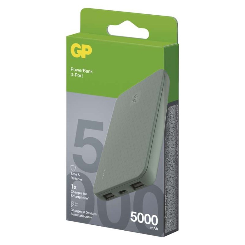 Power bank GP B+ Series, 5 000 mAh, 12 W, zelenošedá