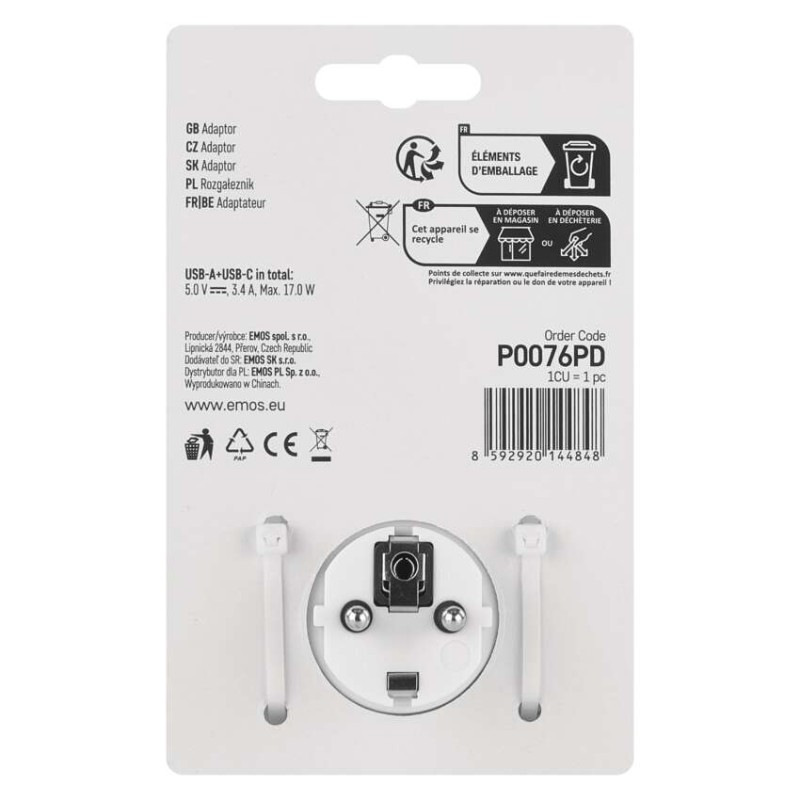 Rozbočovacia zásuvka 2×, 1×USB-A+1×USB-C, bielo-sivá 5