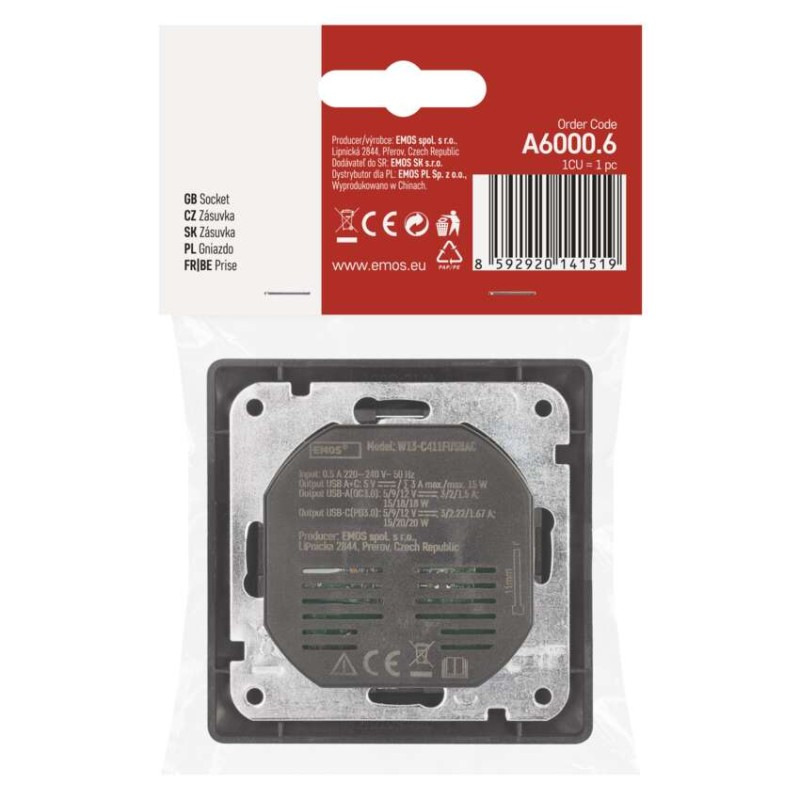 Zásuvka s USB-A+USB-C, antracit 5