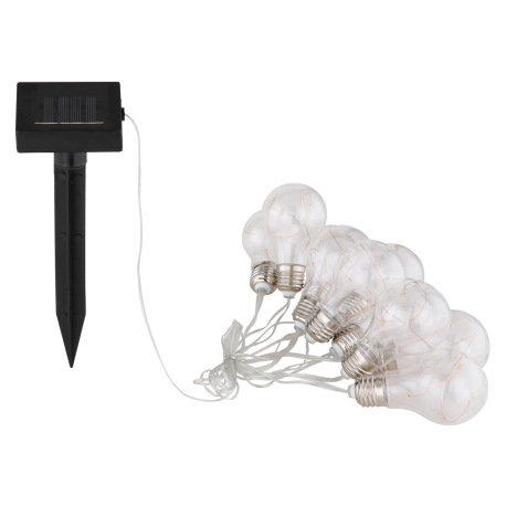 Solárne svietidlo, plast sivý, plast priehľadný, s 10 hruškami, 2 kroky bliká/permanentné, IP44, aku 8