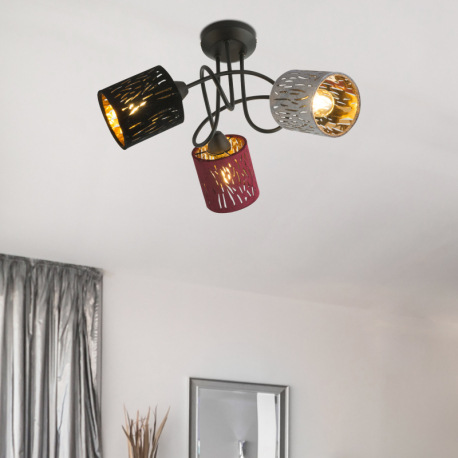 Stropné svietidlo, kov čierny, zamat multicolor, Ø460, V:275, bez žiaroviek 3xE14, max. 25W 230V. 2