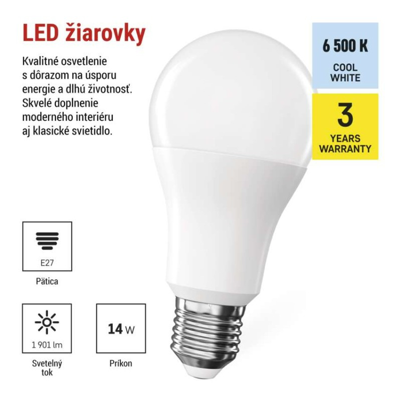 LED žiarovka Classic A60 / E27 / 14 W (120 W) / 1901 lm / Studená biela 1