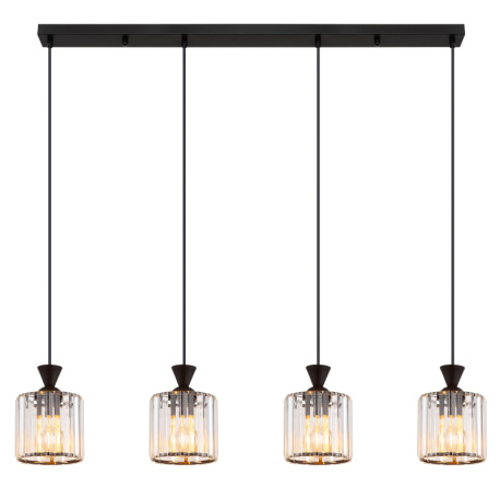 Závesné svietidlo, kov čierny, akrylové krištále číre, kábel PVC čierny, DxŠxV: 860x130x1200mm, bez 4