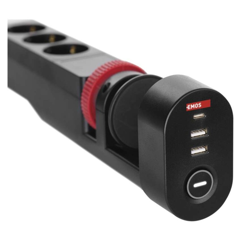 Predlžovací kábel 1,5 m/3 zásuvky/vypínač/stolný držiak/USB/čierny/PVC/1,5 mm2 4