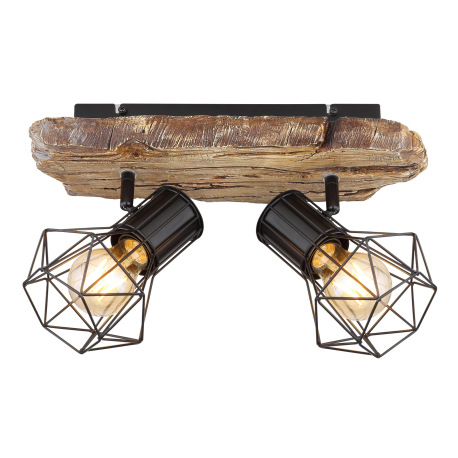 Nástenné svietidlo, kov čierny, plast vzhľad dreva, kovová mriežka, DxŠxV:385x120x230mm, bez žiarovi 4