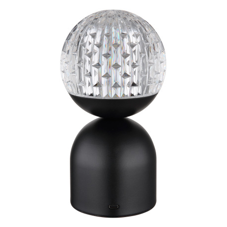 Nabíjateľná stolová lampa, kov čierny, akryl číry, krištáľový efekt, stmievateľné, plynulá regul. do 20