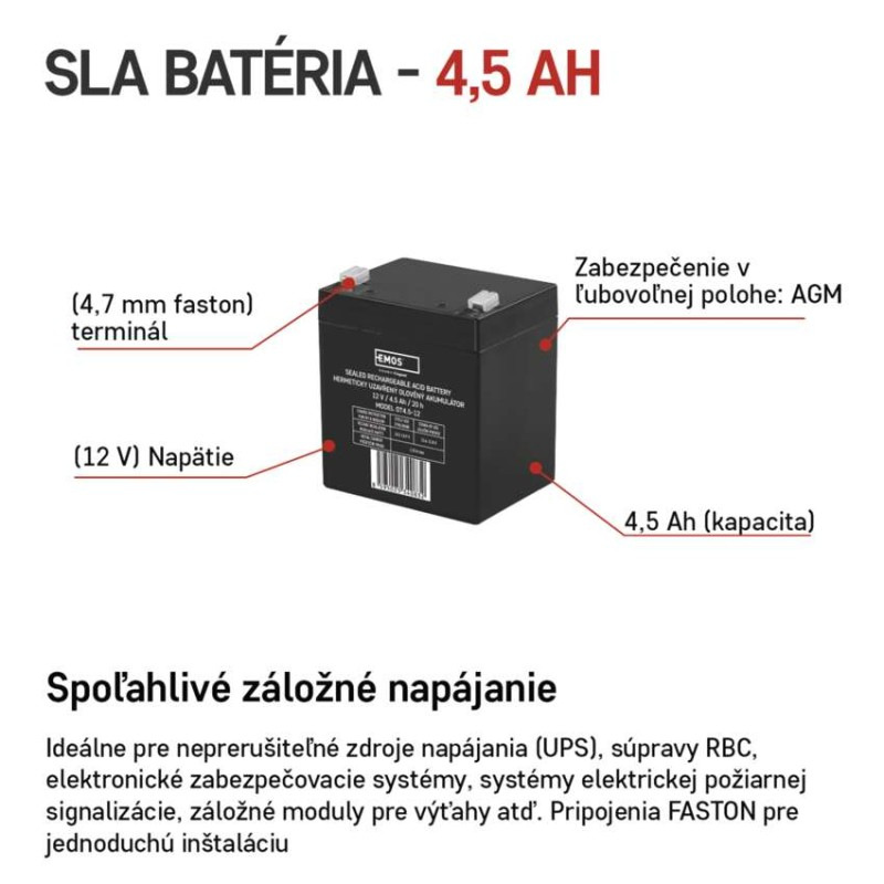 Bezúdržbový olovený akumulátor 12 V/4,5 Ah, faston 4,7 mm 1